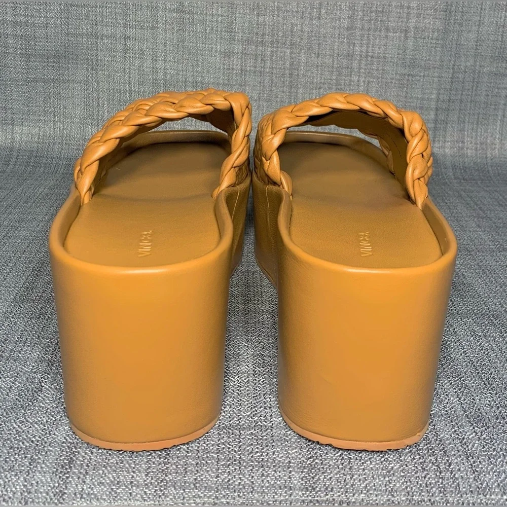 Vince Mari Slip On Platform Wedge Sandals Tan Leather Size 11 - Picture 5 of 8